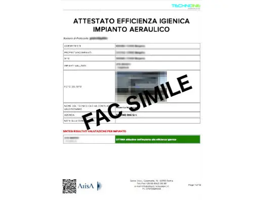 FACSIMILE - Attestato efficienza energetica impianto aeraulico